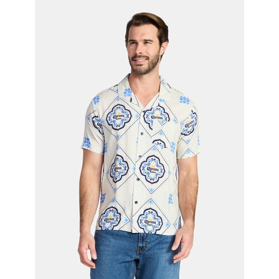 Corona Men's and Big Men's Graphic Button-Up Shirt, Sizes S-3XL