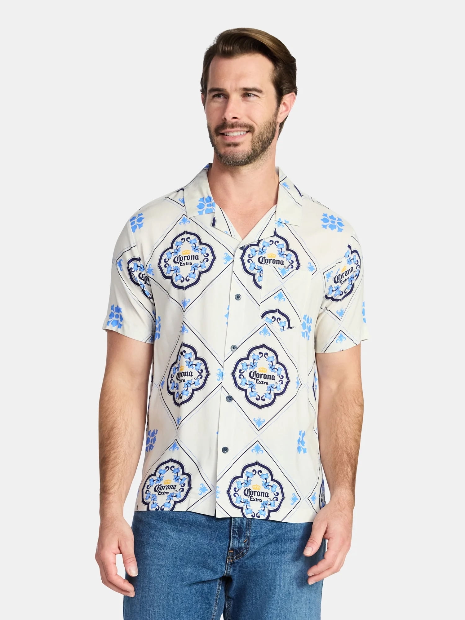 Corona, Men's & Big Men's Graphic Button-Up Shirt, Sizes XS-3XL