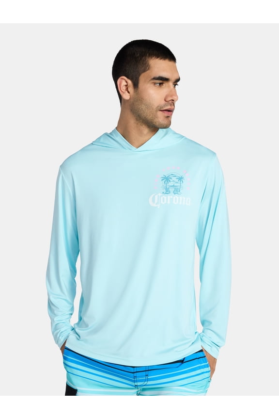 Men’s and Big Men’s Graphic Hooded Sun Shirt with Long Sleeves, Sizes S-3XL