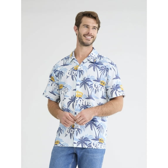 Corona Men's and Big Men's Graphic Woven Resort Shirt, Sizes S-3XL