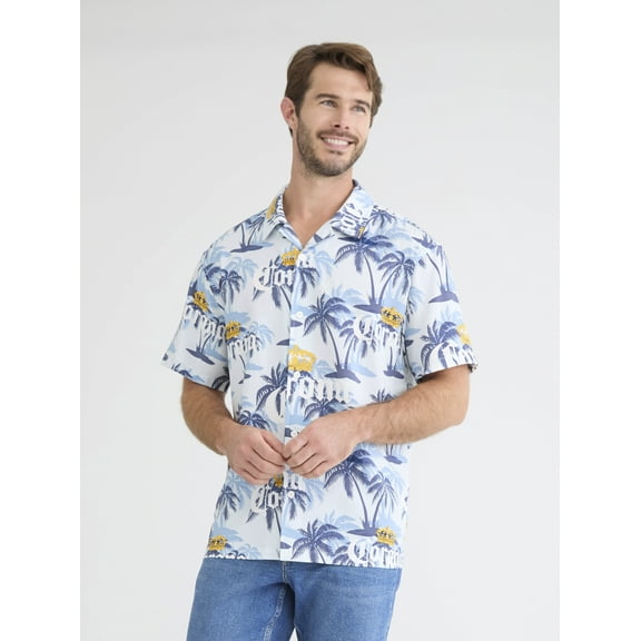 Corona Men's and Big Men's Graphic Woven Resort Shirt, Sizes XS-5XL