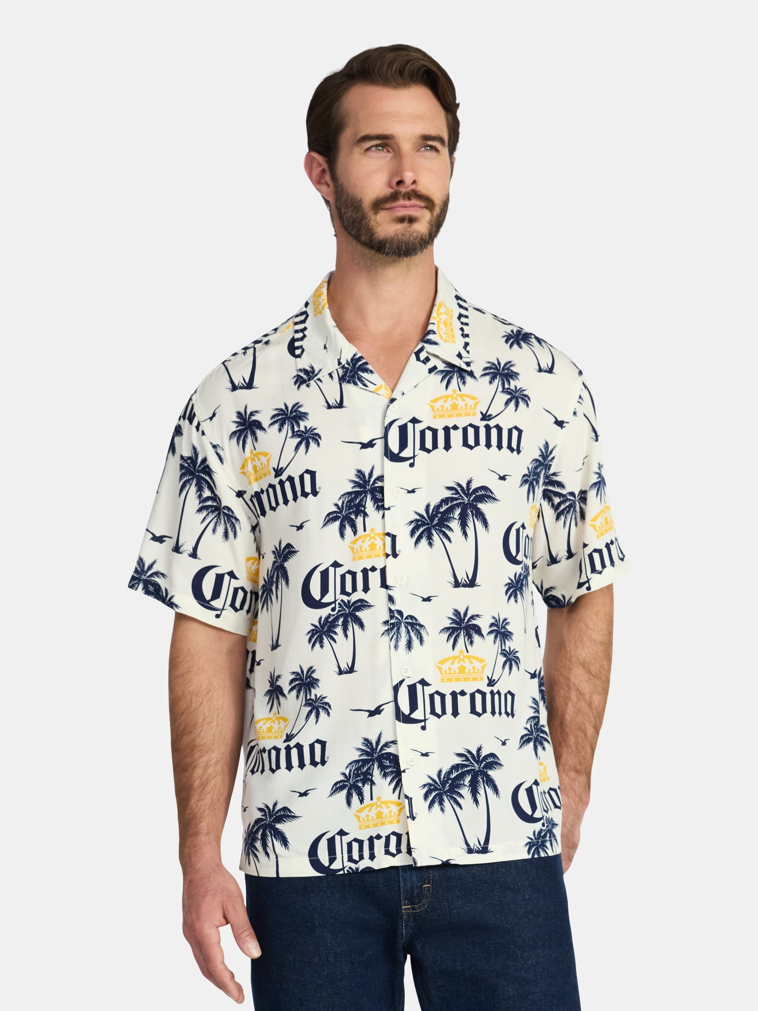 Corona Men's and Big Men's Graphic Woven Resort Shirt, Sizes XS-5XL