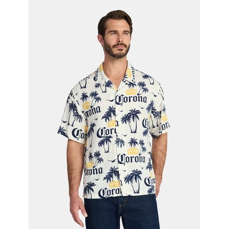 Corona Men's and Big Men's Graphic Woven Resort Shirt, Sizes XS-5XL