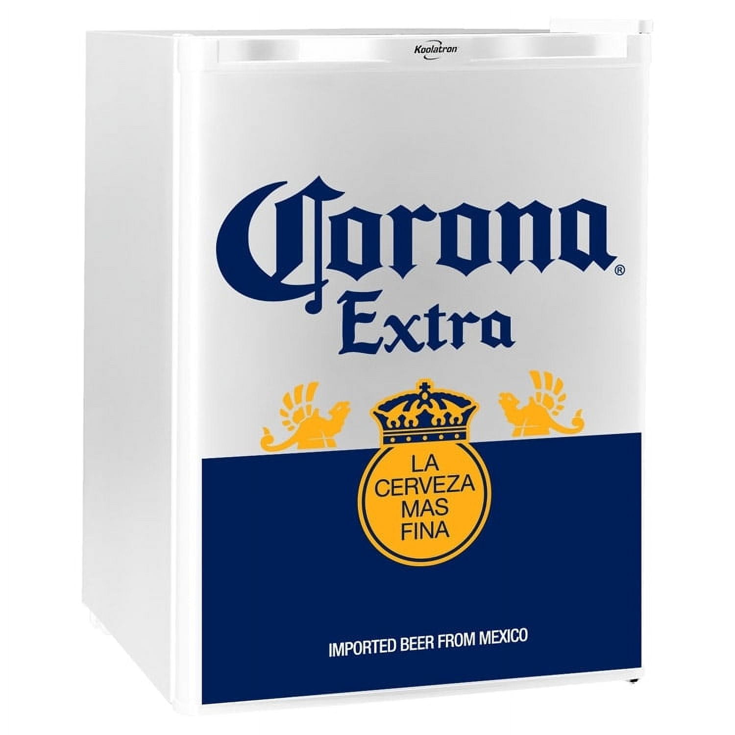 Corona Mini Beer Fridge with Freezer, 2.4 Cu. Ft, 70L Capacity White & Blue Compact Beverage Cooler