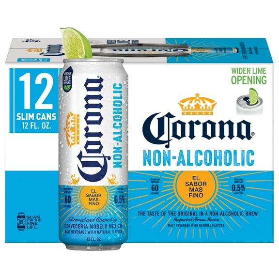 Corona Non-Alcoholic Malt Beverage Mexican Import Brew, 12 Pack 12 fl oz Cans, less than 0.5% ABV