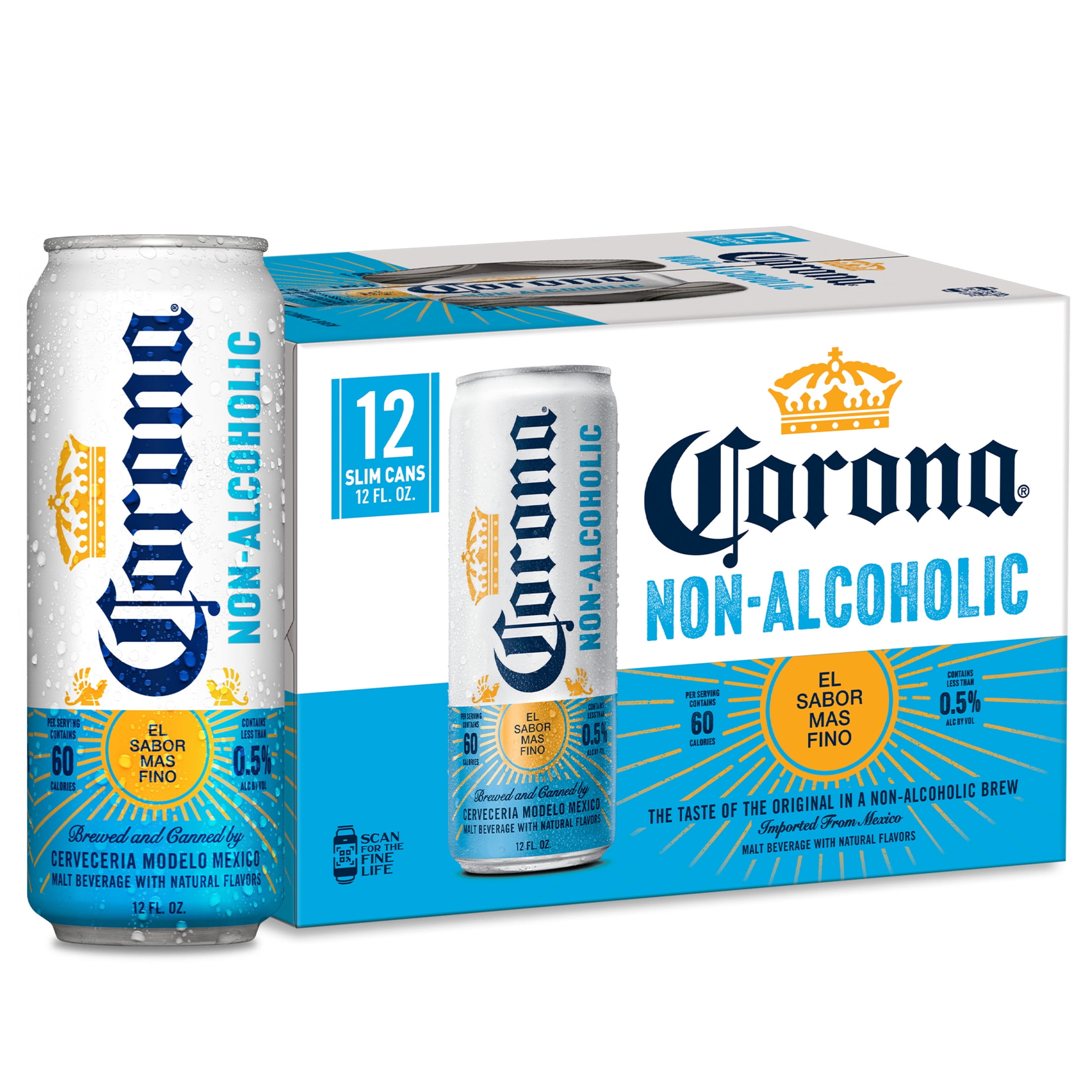 Corona Non-Alcoholic Malt Beverage Mexican Import Brew, 12 Pack 12 fl oz Cans, less than 0.5% ABV