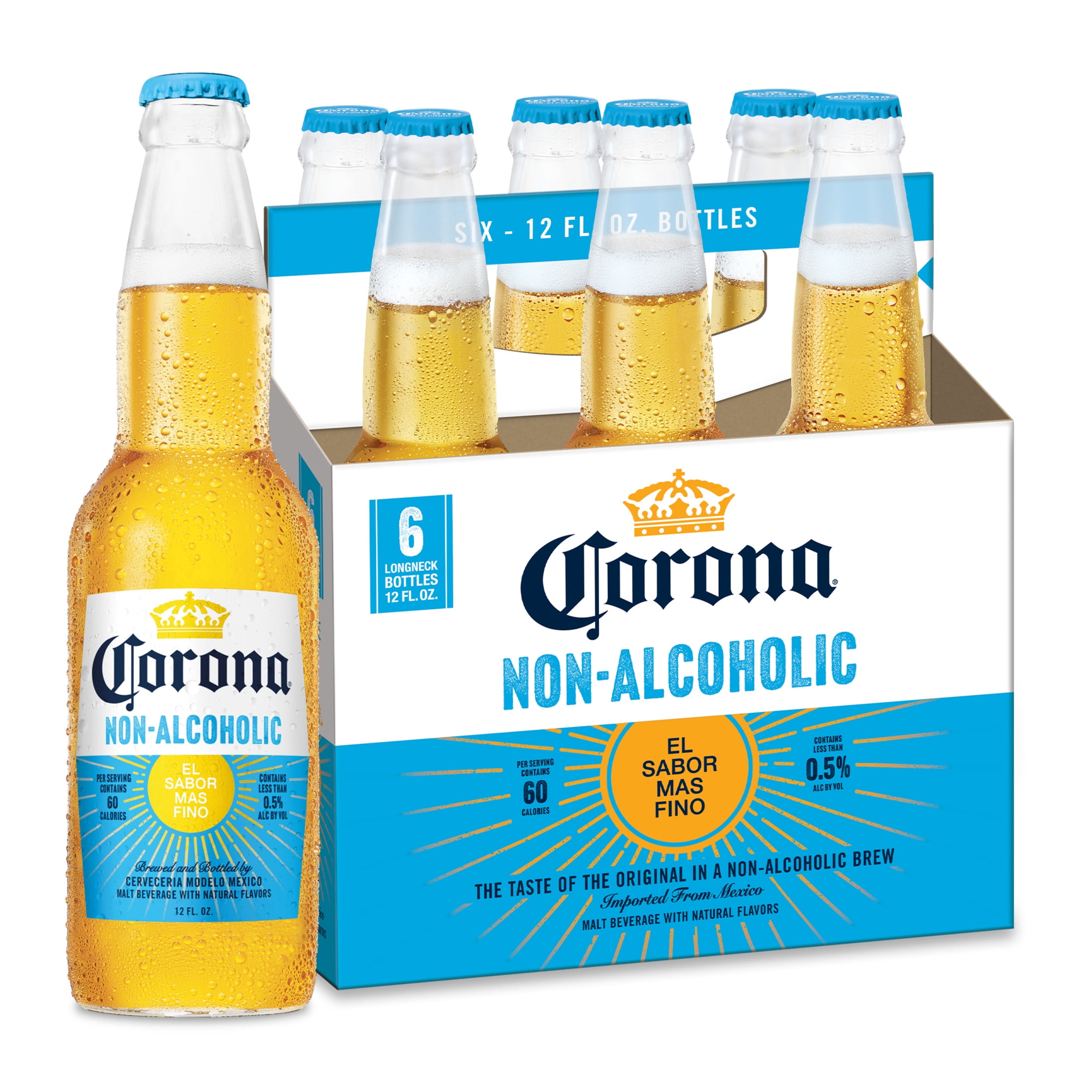 Corona Non-Alcoholic Malt Beverage Mexican Import Brew,6 Pack 12 fl. oz. Bottles,less than 0.5% ABV