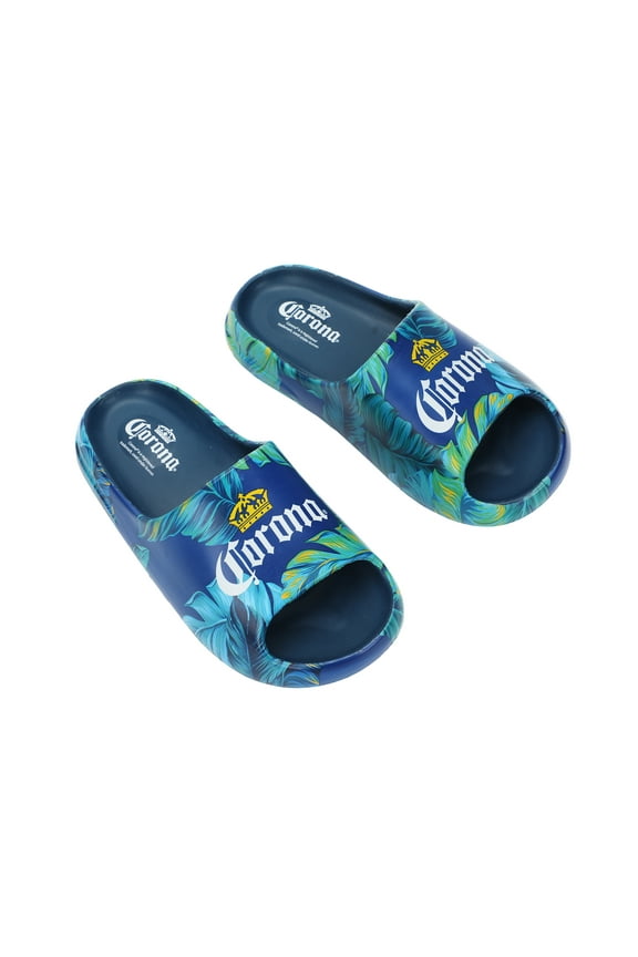 Corona Palm Leaf Logos Men's Blue Single Molded Slide Sandals-XS