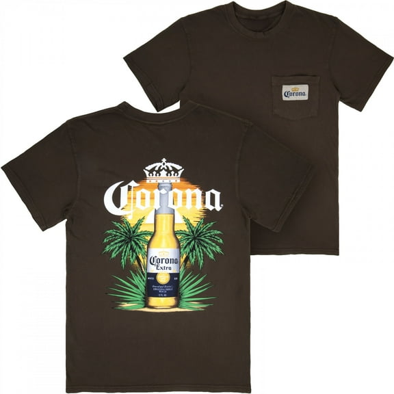 Corona Extra 893925-2xlarge Palm Tree Premium Super Soft Heavyweight Front Pocket Back-Print T-Shirt - 2XL