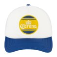 thumbnail image 1 of Corona Trucker Hat, Logo Patch Adjustable Snapback Baseball Cap with Curved Brim, White/Navy, One Size, 1 of 5