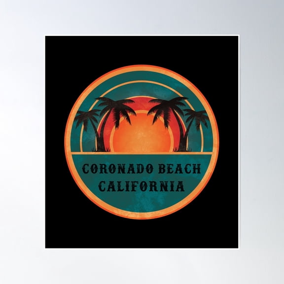 Coronado Beach California - Beach Retro Sunset Poster Wall Art, Modern Wall Decor, 16x16 UNFRAMED