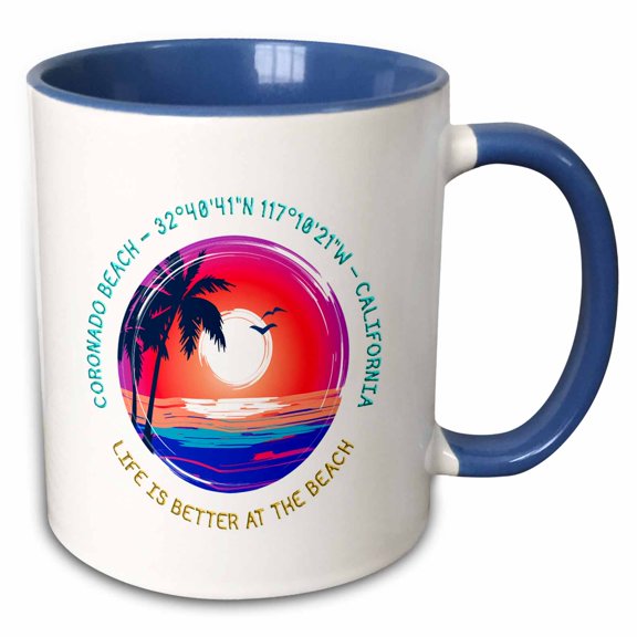 3drose, Coronado Beach, California. Life Is Better at the Beach Travel Gift, 11oz Two-tone Blue Mug