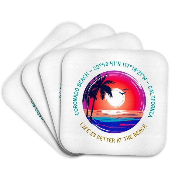 3drose, Coronado Beach, California. Life Is Better at the Beach Travel Gift, Set of 4 Coasters - Soft