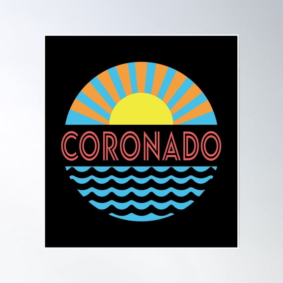 Coronado Beach - Sun And Waves Poster Wall Art, Modern Wall Decor, 8x12 UNFRAMED