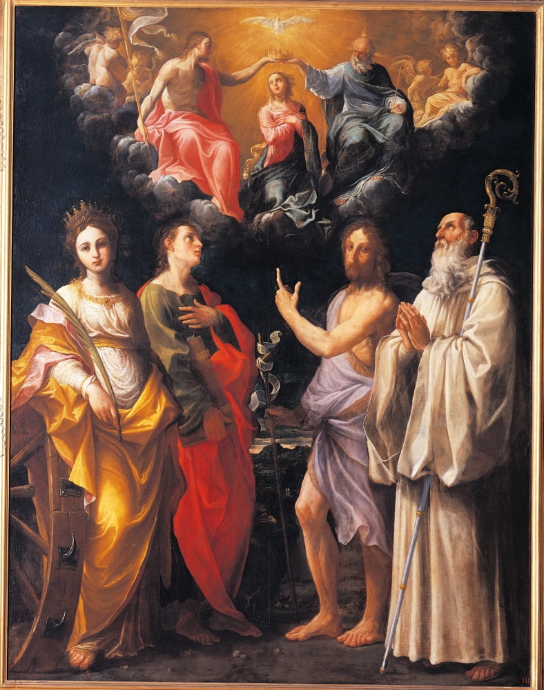Coronation Of The Virgin With Four Saints Canvas Art - (24 x 36)