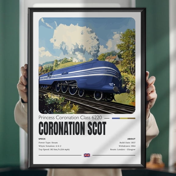 Coronation Scot Iconic Streamlined Steam Train Poster, Print, Wall Art, Locomotive, Railway UNFRAMED PAPER POSTER, Home Decor, Vintage Gift, Living Room Dercor