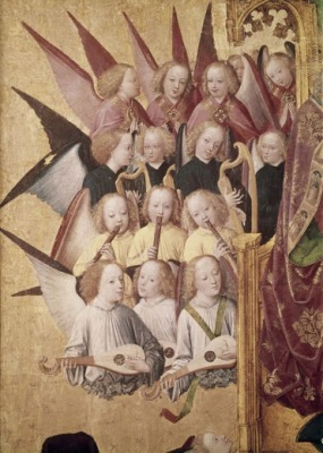 The Coronation of the Virgin (Detail) Choir of Angels Late 15th C Master of Life of the Virgin (active 1463-1480 German) Tempera Alte Pinakothek Munich Germany Canvas Art - (24 x 36)