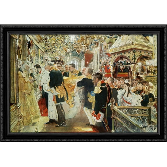 Coronation of the Emperor Nicholas II in The Uspensky Cathedral 40x28 Large Black Ornate Wood Framed Canvas Art by Valentin Serov