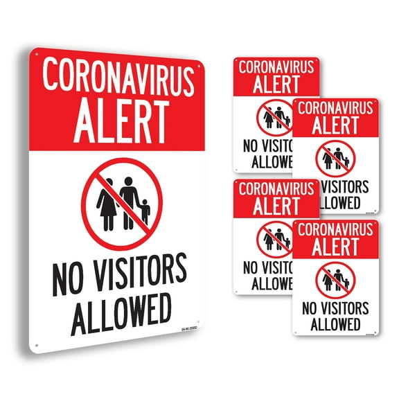 Coronavirus Alert No Visitors Allowed Public Safety Rigid Plastic Sign 24 Inch x 18 Inch - 5 Pack