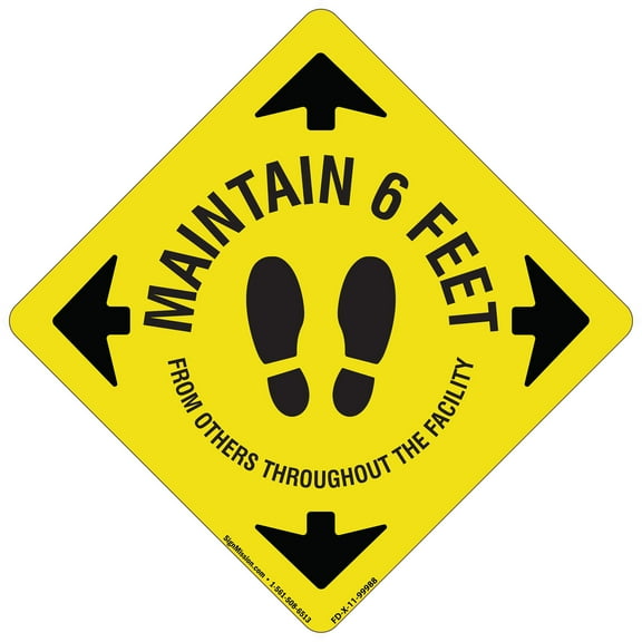 Coronavirus Maintain 6 Feet Non-Slip Floor Graphic | 12 Pack of 11" Vinyl Decal | Protect Your Business, Work Place & Customers | Made in The USA
