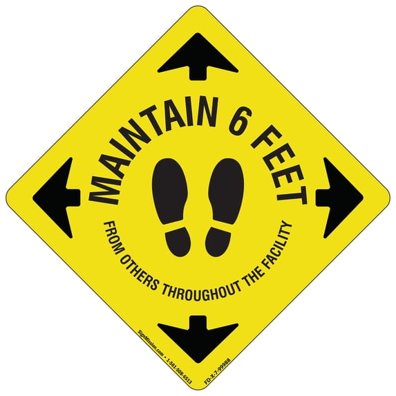 Coronavirus Maintain 6 Feet Non-Slip Floor Graphic | 3 Pack of 7" Vinyl Decal | Protect Your Business, Work Place & Customers | Made in The USA