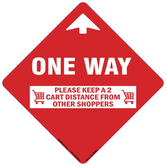 Coronavirus One Way Arrow 2 Cart Distance Non-Slip Floor Graphic | 3 Pack of Vinyl Decal | Protect Your Business, Work Place & Customers | Made in The USA