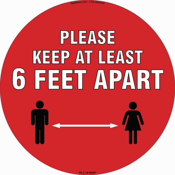 Coronavirus Please Keep At Least 6 Ft Non-Slip Floor Graphic | 6 Pack of Vinyl Decal | Protect Your Business, Work Place & Customers | Made in The USA