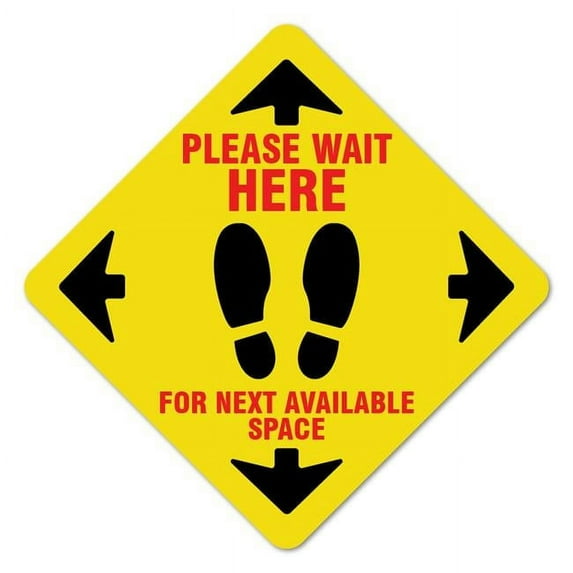 Coronavirus Please Wait Here Yellow Non-Slip Floor Graphic | 11" Vinyl Decal | Protect Your Business, Work Place & Customers | Made in The USA
