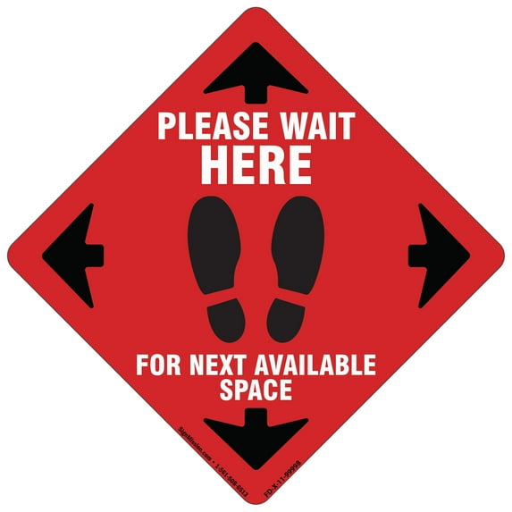 Coronavirus Please Wait Here Red Non-Slip Floor Graphic | 6 Pack of 11" Vinyl Decal | Protect Your Business, Work Place & Customers | Made in The USA