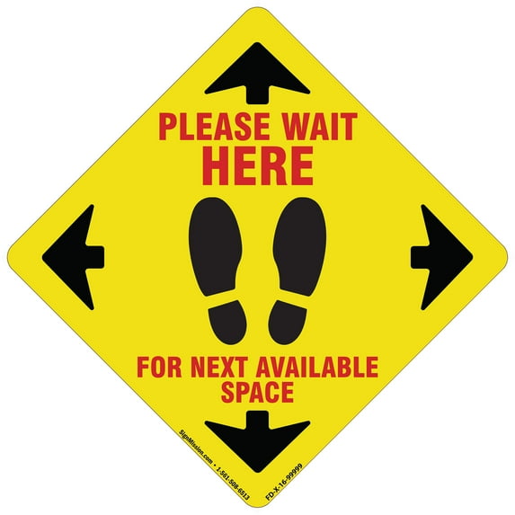 Coronavirus Please Wait Here Yellow Non-Slip Floor Graphic | 12 Pack of Vinyl Decal | Protect Your Business, Work Place & Customers | Made in The USA