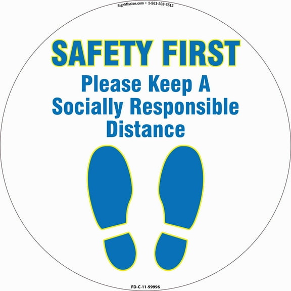 Coronavirus Safety First Social Distancing Non-Slip Floor Graphic | 12 Pack of 11" Vinyl Decal | Protect Your Business, Work Place & Customers |  Made in The USA
