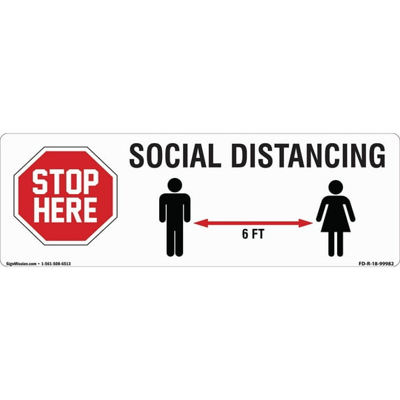 Coronavirus Stop 6 Ft Social Distance Rectangle Non-Slip Floor Graphic 6" x 18" | 12 Pack of Vinyl Decal | Protect Your Business, Work Place & Customers | Made in The USA