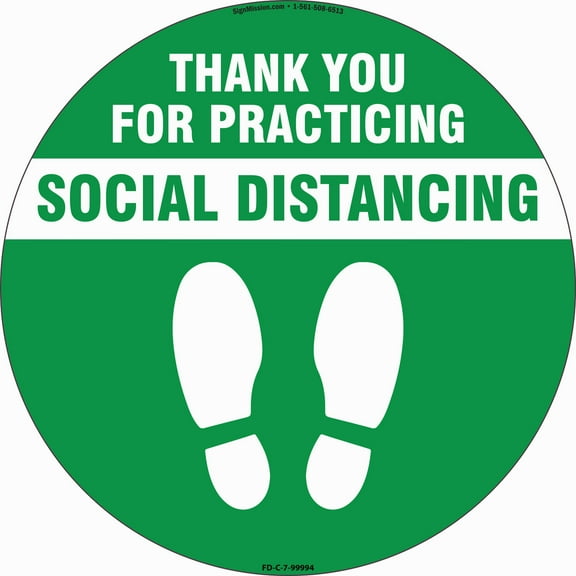 Coronavirus Thank You For Social Distance Green Non-Slip Floor Graphic | 6 Pack of 7" Vinyl Decal | Protect Your Business, Work Place & Customers |  Made in The USA