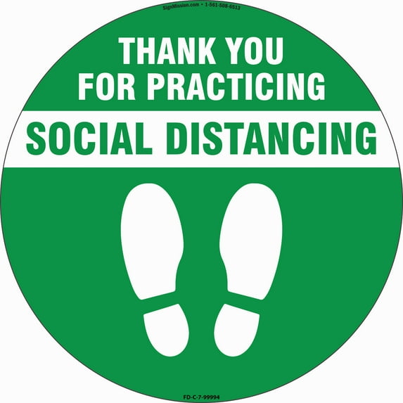Coronavirus Thank You For Social Distance Green Non-Slip Floor Graphic | 7" Vinyl Decal | Protect Your Business, Work Place & Customers | Made in The USA