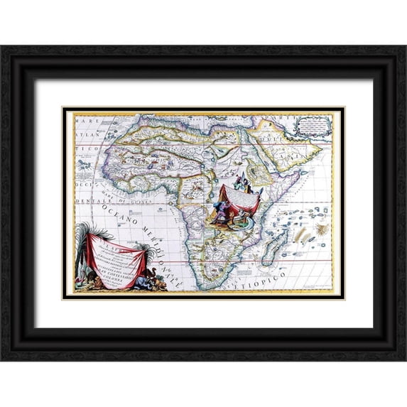 Coronelli, Vincenzo 14x11 Black Ornate Wood Framed with Double Matting Museum Art Print Titled - Africa