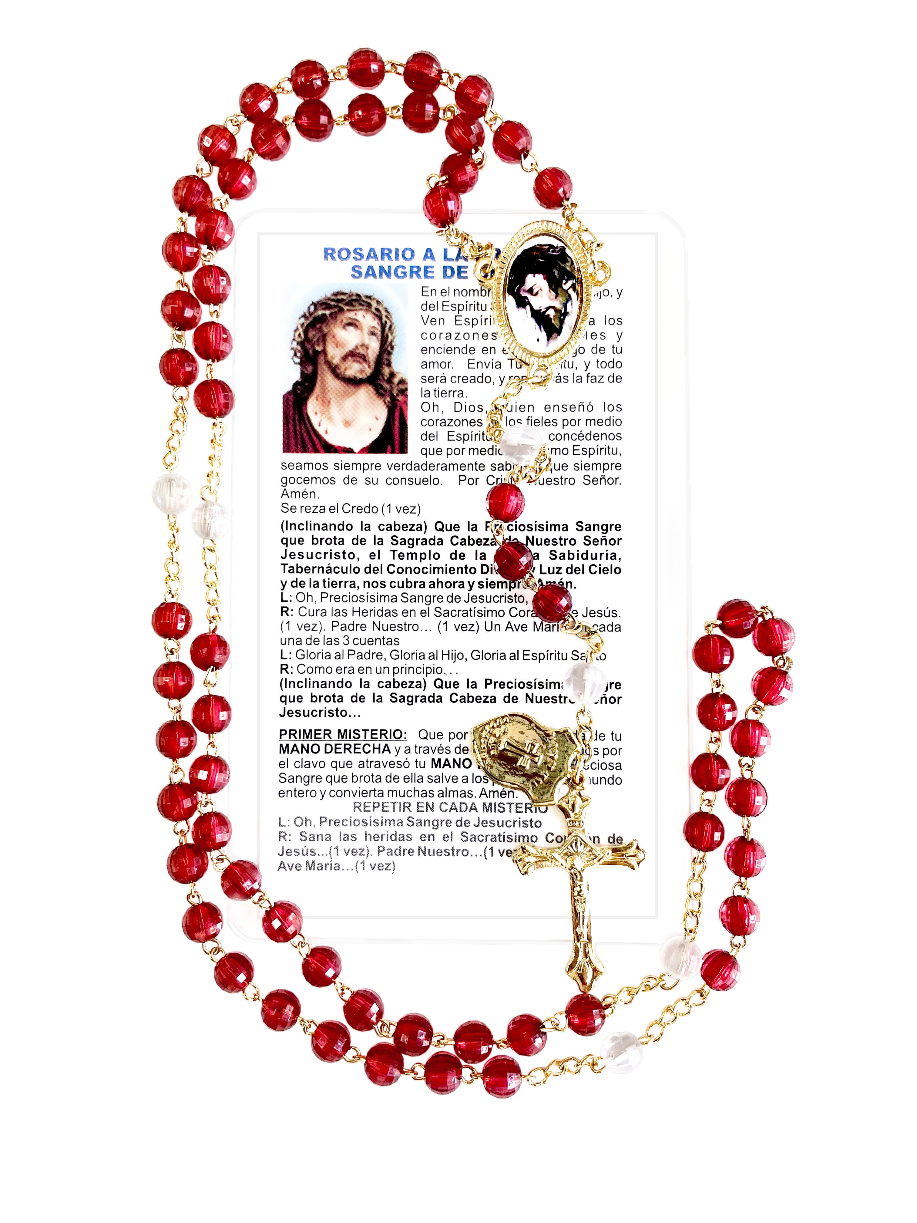 Angelitos De Mexico Precious Blood Of Jesus Rosary - Handmade Prayer Beads With Free Spanish Prayer Booklet