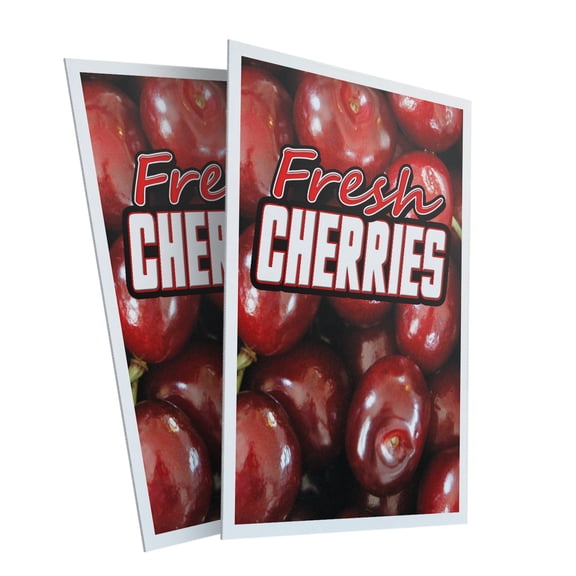 Coroplast Fresh Cherries (2-PACK) 24" x 36" Plastic Signs | Sign Insert 4mm Corrugated Plastic Signs Storefront Window Poster
