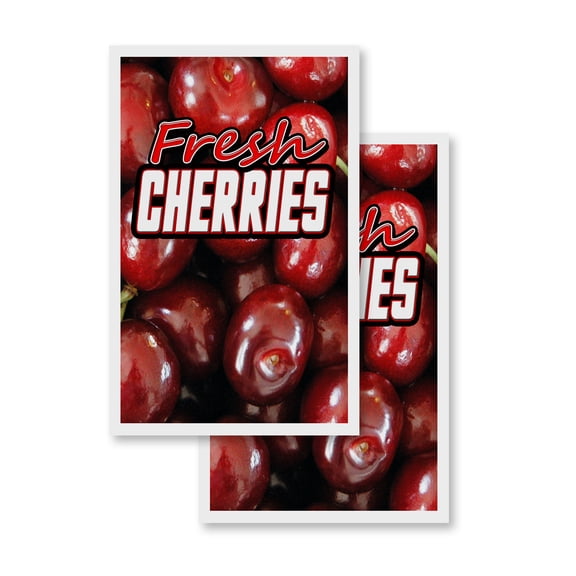 Coroplast Fresh Cherries (2-PACK) 24" x 36" Vinyl Decals | Sign Insert Peel & Stick Decals Stickers Window Signs