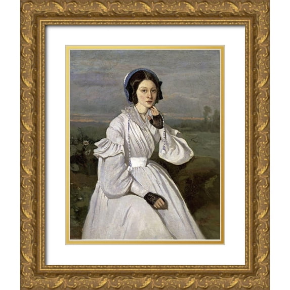 Corot, Jean-Baptiste-Camille 12x14 Gold Ornate Wood Framed with Double Matting Museum Art Print Titled - Marie-Louise Sennegon