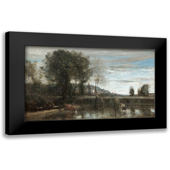 Corot, Jean Baptiste Camille 14x10 Black Modern Framed Museum Art Print Titled - Pond at Ville-dAvray