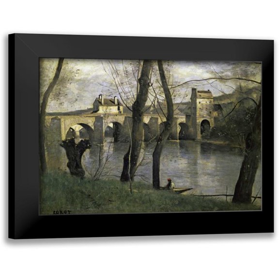 Corot, Jean-Baptiste-Camille 14x11 Black Modern Framed Museum Art Print Titled - The Bridge of Nantes