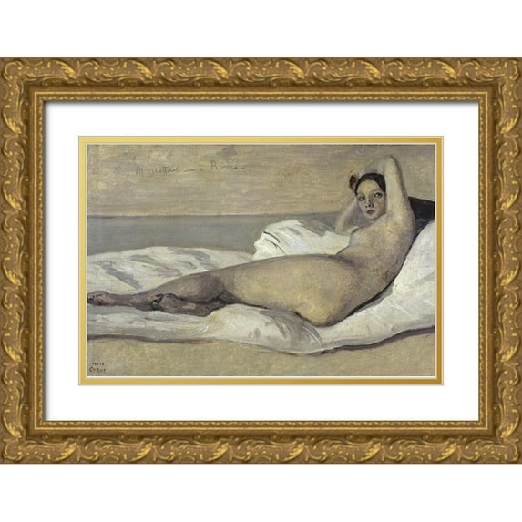 Corot, Jean-Baptiste-Camille 18x13 Gold Ornate Wood Framed with Double Matting Museum Art Print Titled - Marietta-Rome