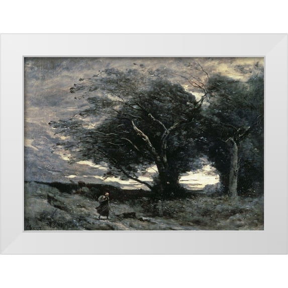 Corot, Jean-Baptiste-Camille 24x19 White Modern Wood Framed Museum Art Print Titled - Wind