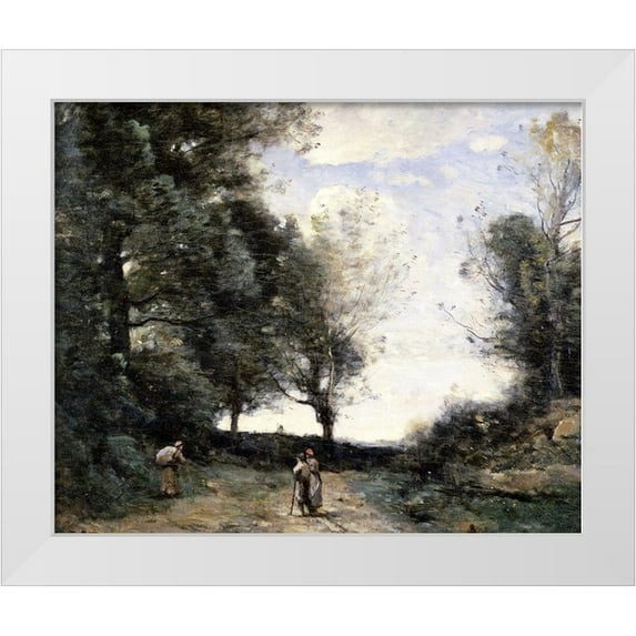 Corot, Jean-Baptiste-Camille 31x26 White Modern Wood Framed Museum Art Print Titled - Along the Path