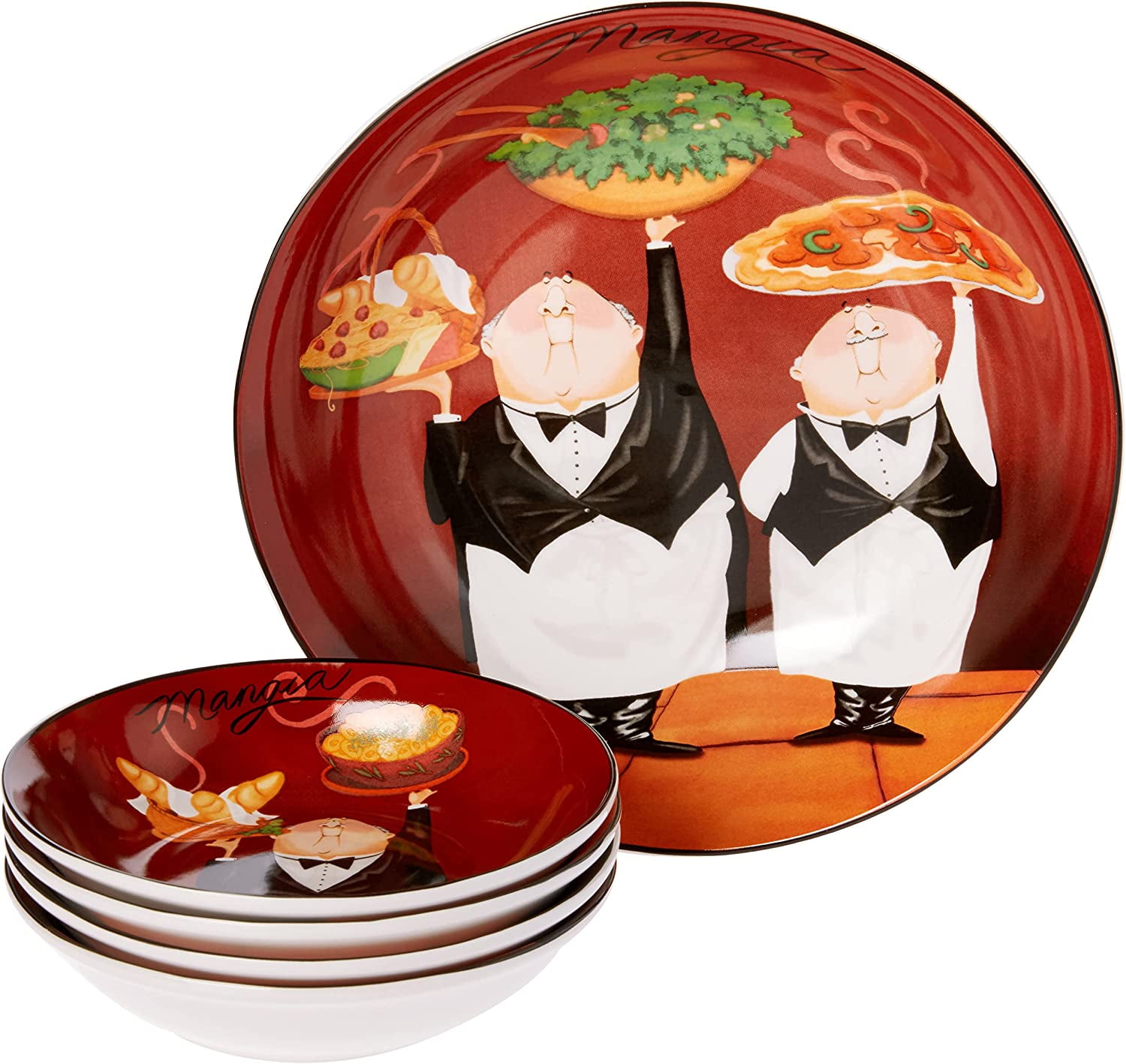 Italian Waiters Multicolored Ceramic Pasta Bowl Set