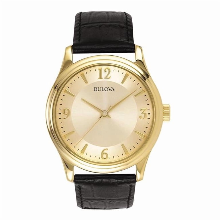 Corporate Collection Mens Black Leather Strap Watch, Gold  display picture 3