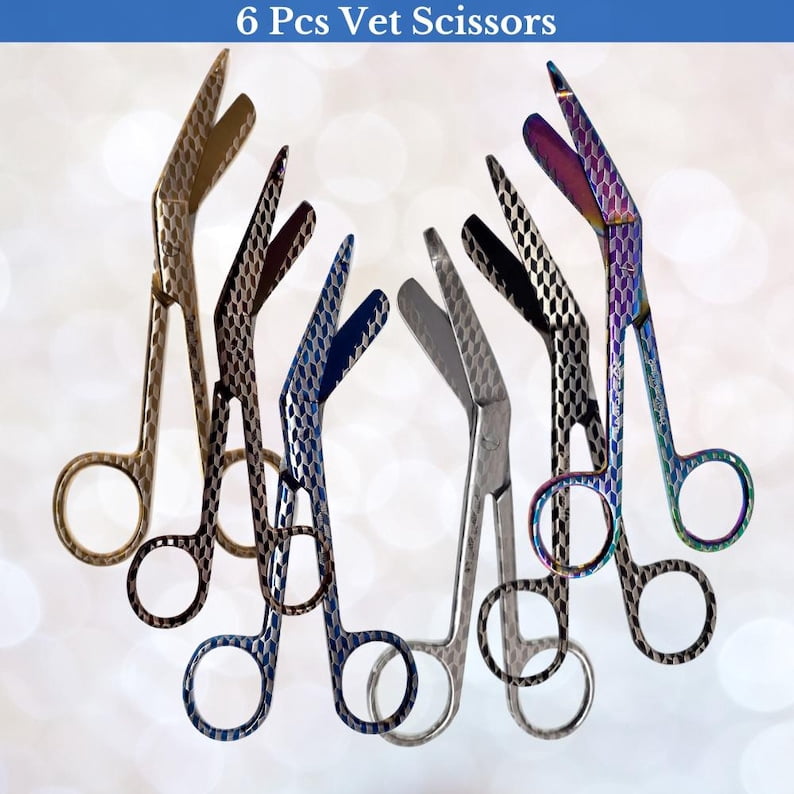 Corporate Gift Bulk Set of 6 Pcs Laser Engraved 5.5" Bandage Scissors, Spread Christmas Cheers with Vet Tech Nurse Admin Office Team