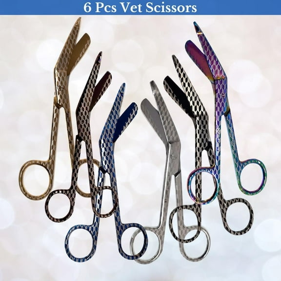 Corporate Gift Bulk Set of 6 Pcs Laser Engraved 5.5" Bandage Scissors, Spread Christmas Cheers with Vet Tech Nurse Admin Office Team