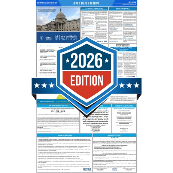 Corporate Labor Law Posters :: 2026 Idaho State & Federal Labor Law Posters - All in one [Laminated-English]