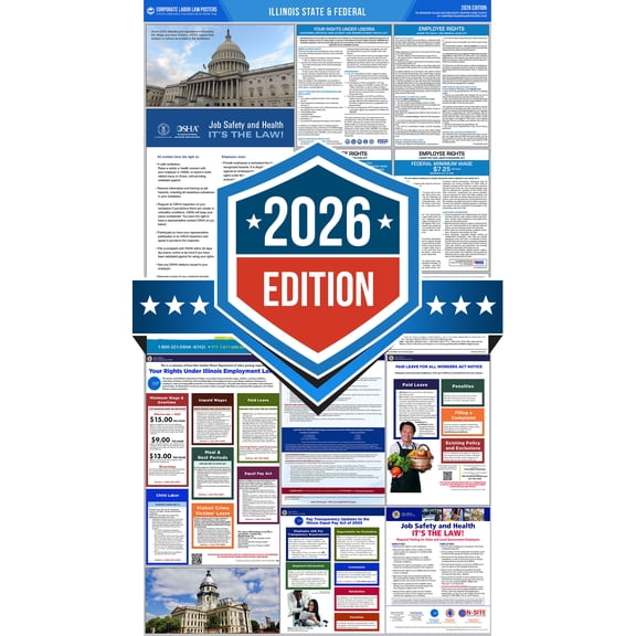 Corporate Labor Law Posters :: 2026 Illinois State & Federal Labor Law Posters - All in one [Laminated-English & Spanish Bundle]